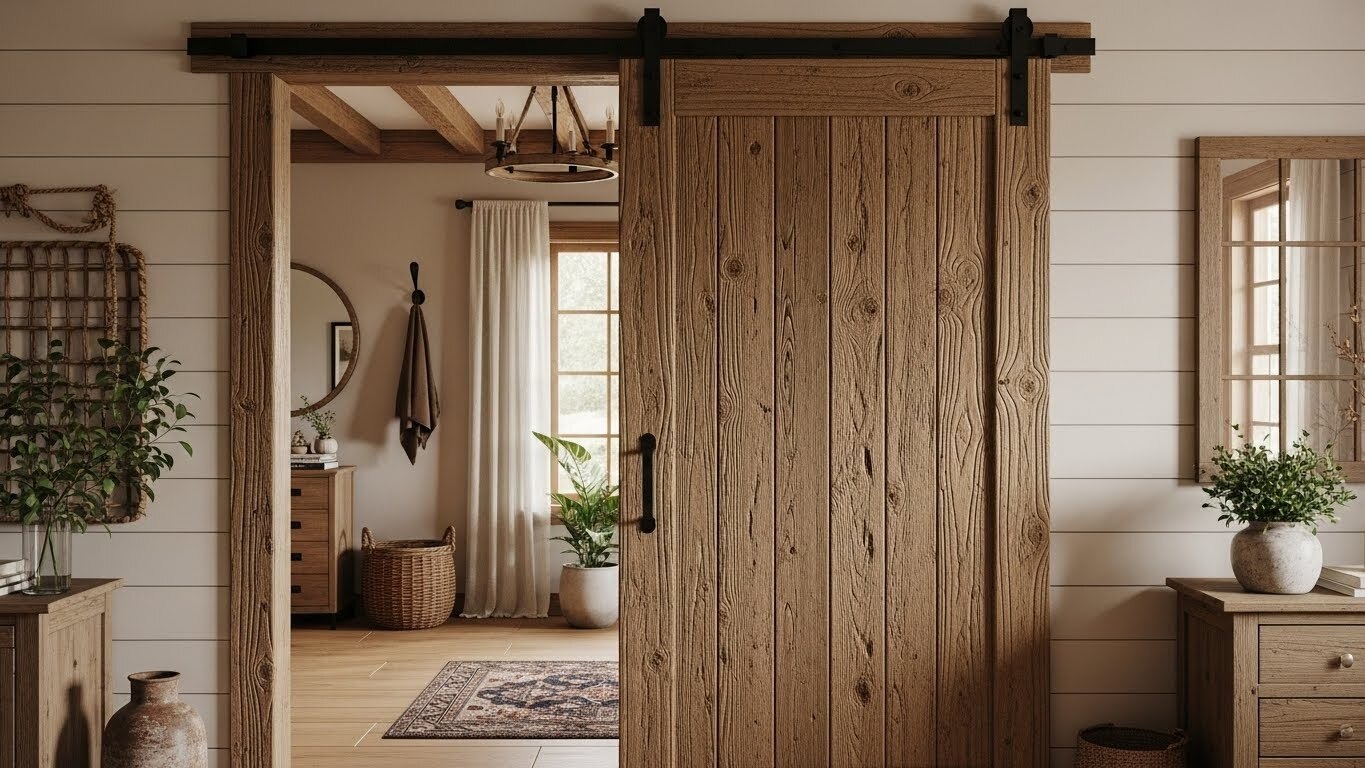 A barn door in a rustic home