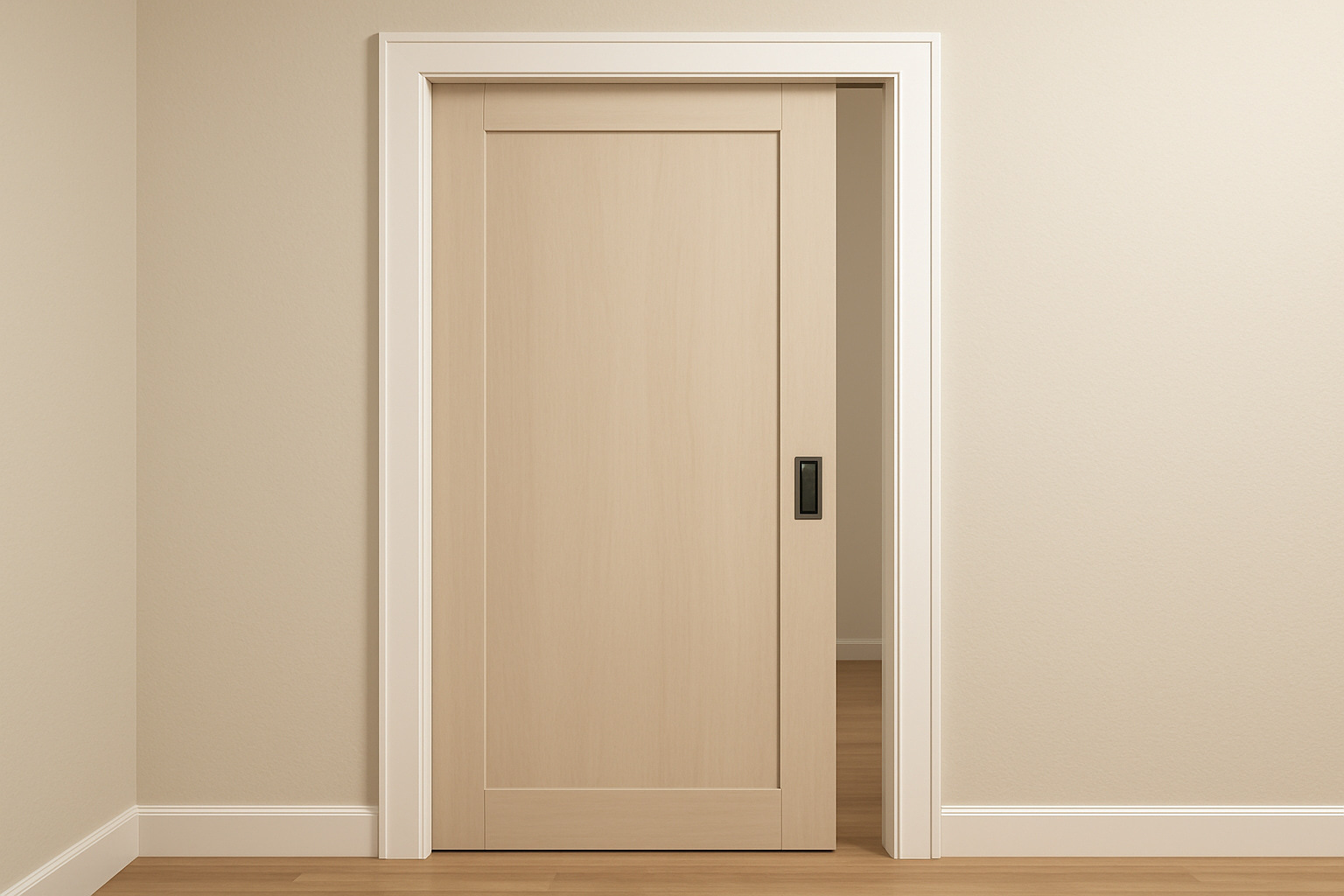 Finished pocket door with trim installed